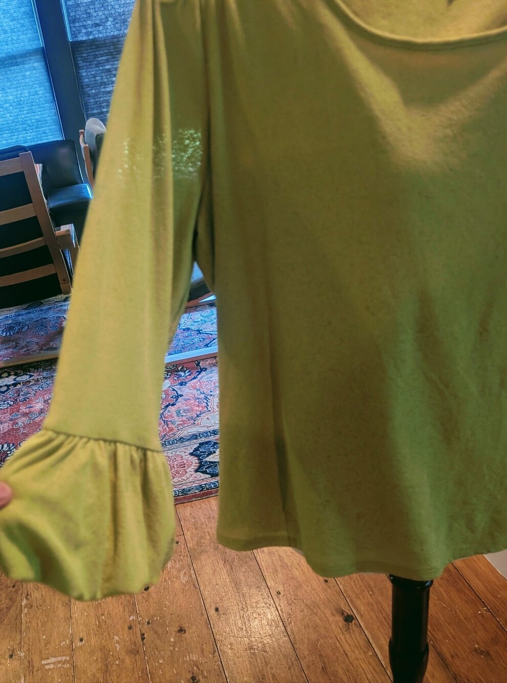 Lime Green Ruffle Sleeve Top From J Jill.